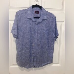 UNTUCKit‎ Shirt Men Medium 100% Linen Blue Slim Wrinkle Resistant Short Sleeve